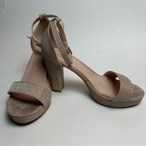 Top Moda Women’s Gold Glittery Strapped Chunky Heel Shoe - Size 5